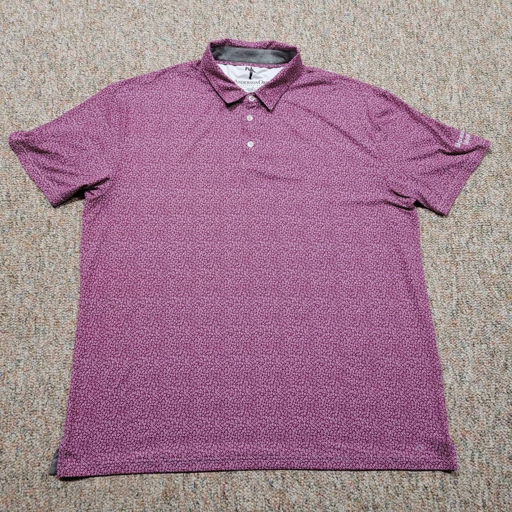 Anderson Ord Polo Shirt Mens 2XL Purple All Over Print Performance Edgewood Golf
